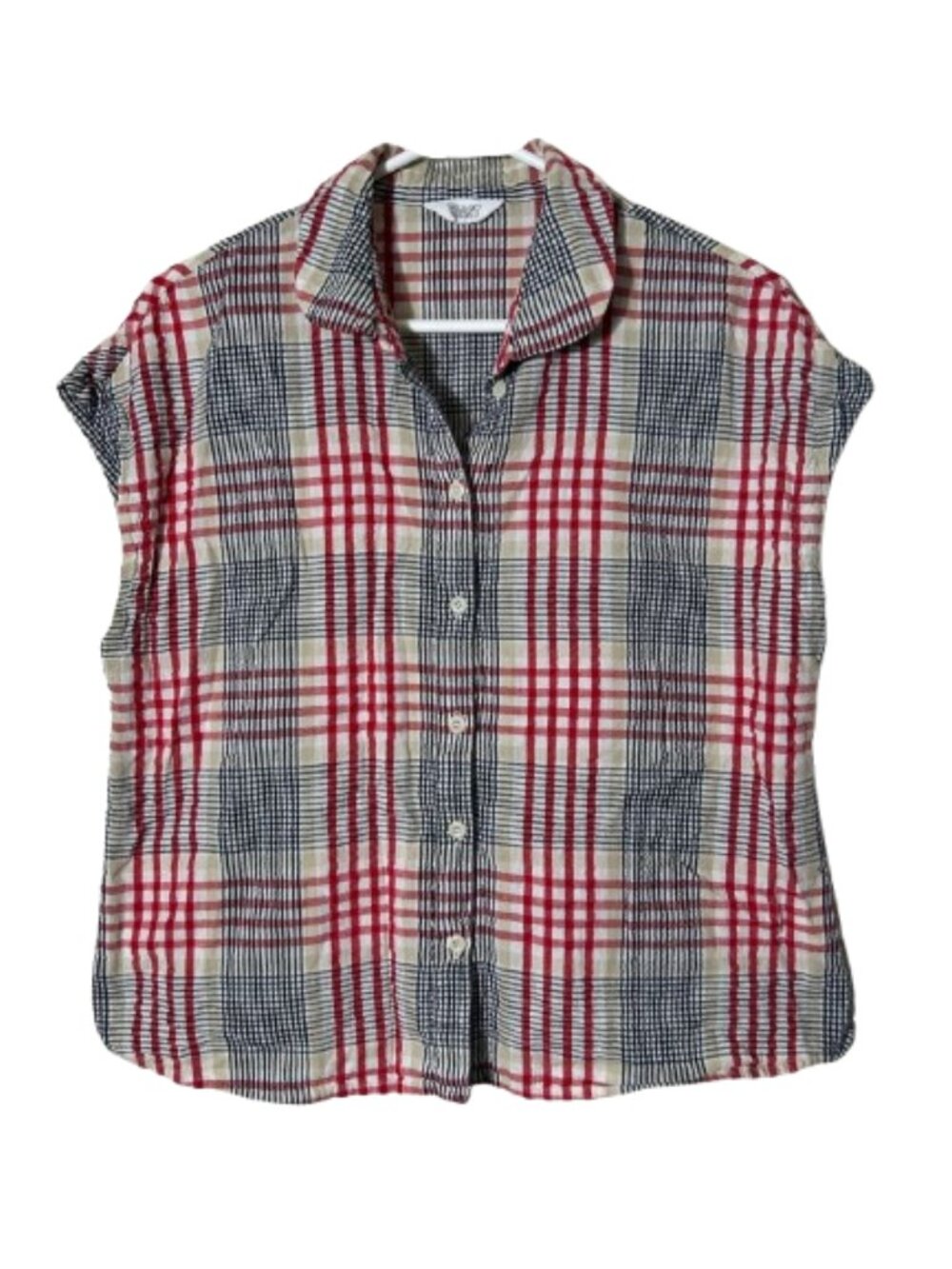 Toast aubrey plaid seersucker button front shirt UK 14 US 8-10 red gray cotton